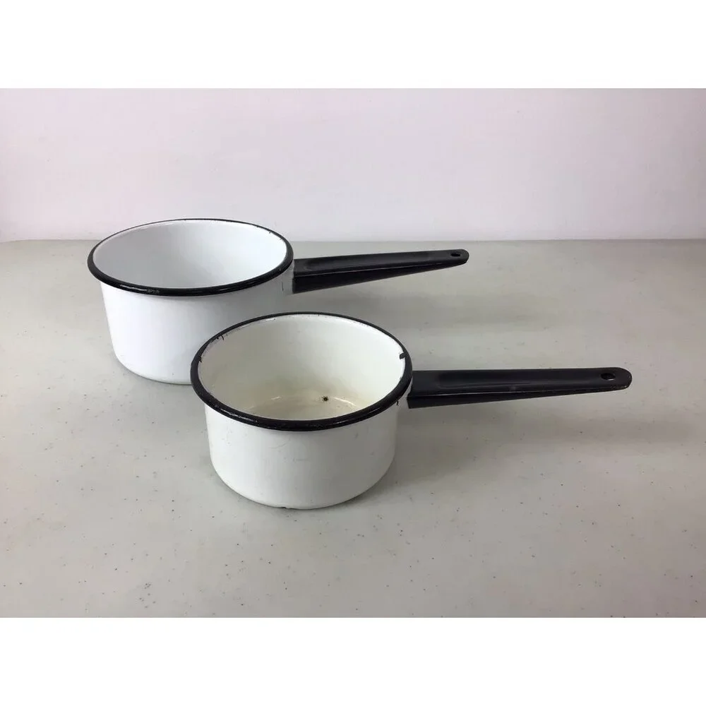 Vintage Enamel Pots Pans Cookware Set of 2
